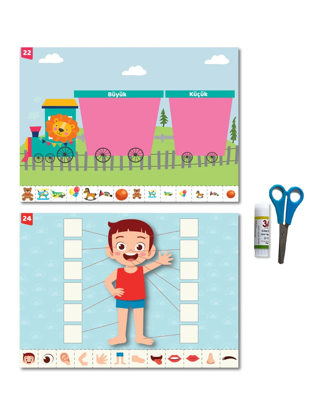 Okul Öncesi Kes-Yapıştır Makaslı Aktivite Etkinlik Eğitici Set 2 SET 2