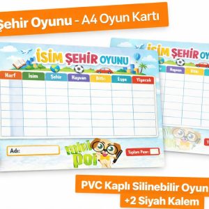 İsim Şehir Oyunu Kartları (hayvan-bitki-eşya-yiyecek) 2 KİŞİLİK