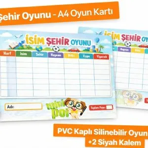 İsim Şehir Oyunu Kartları (hayvan-bitki-eşya-yiyecek) 2 KİŞİLİK