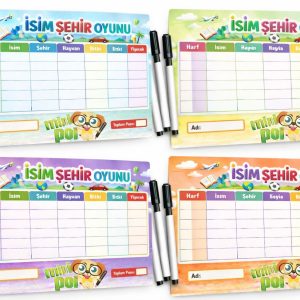 İsim Şehir Oyunu Kartları (hayvan-bitki-eşya-yiyecek) 4KİŞİLİK