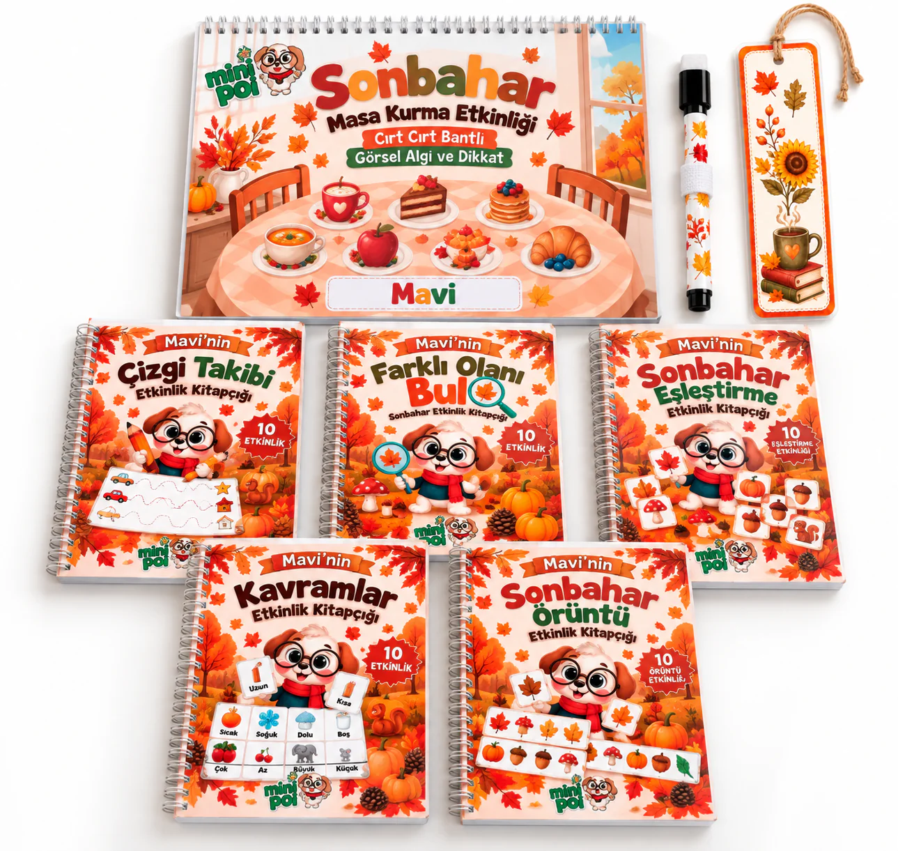 Sonbahar etkinlik seti( isme özel kapak) yaz sil kitapçığı okul öncesi