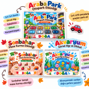 🎨 3’lü Cırt Cırtlı Etkinlik Seti - Araba Otopark - Sonbahar Masa Kurma- Akvaryum Görsel Algı