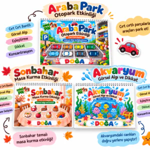 🎨 3’lü Cırt Cırtlı Etkinlik Seti - Araba Otopark - Sonbahar Masa Kurma- Akvaryum Görsel Algı